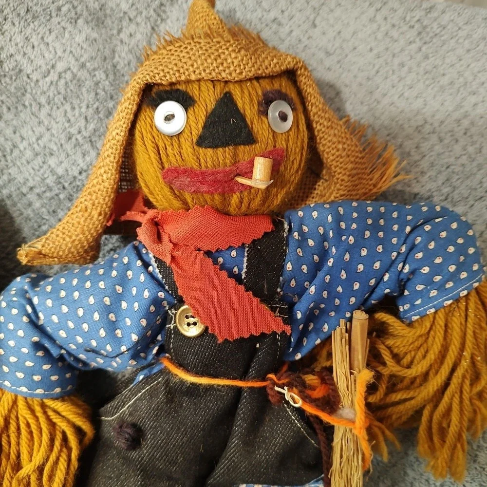 Vtg Scarecrow Doll‎ Handmade in USA Folk Art 1980's Fall Harvest Farmcore Decor